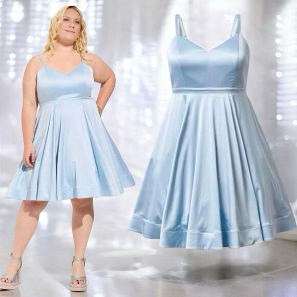 torrid Dresses & Skirts - Torrid Skyway Baby Blue Mini Satin Skater Dress Size 18 NWT